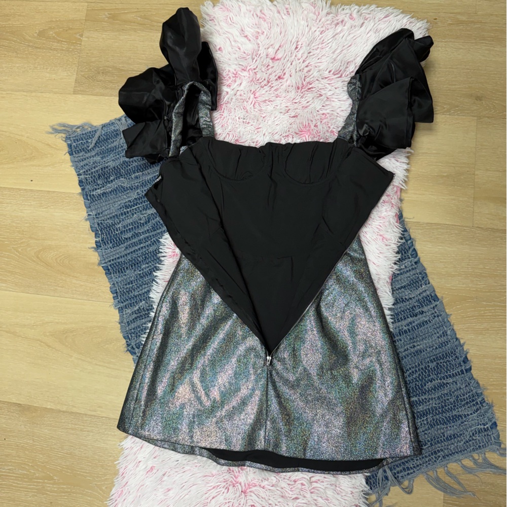 Hot Topic Futuristic Black Silver corset metallic fit & flare Cosplay Dress XS - Picture 5 of 9